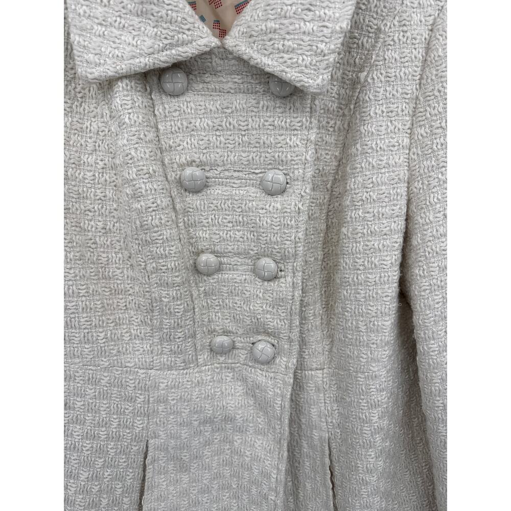 Tulle Cream Textured Wool Blend Double Breasted Peacoat Vintage Style Coat Large - Picture 4 of 10